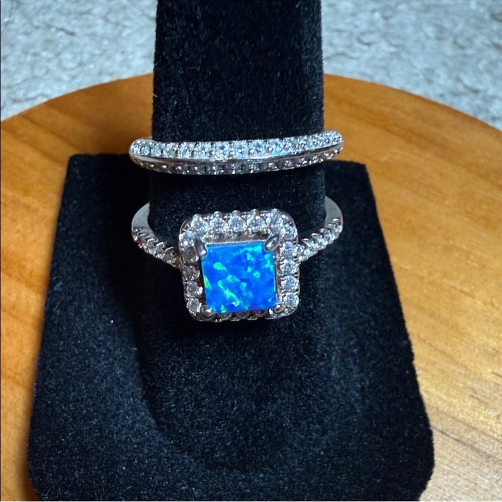Sterling Silver Blue Opal Halo Ring